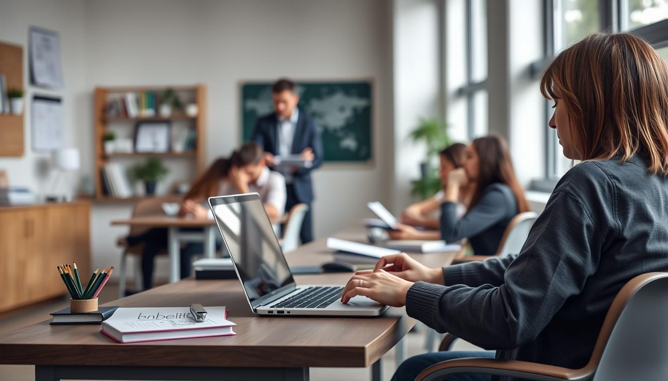 Student using learning strategies while studying